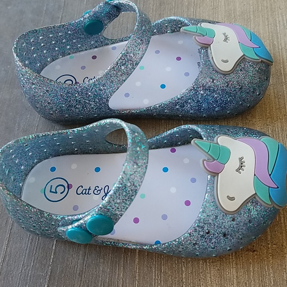 Cat and Jack Unicorn Blue Sparkle Jellies - Picture 3 of 7